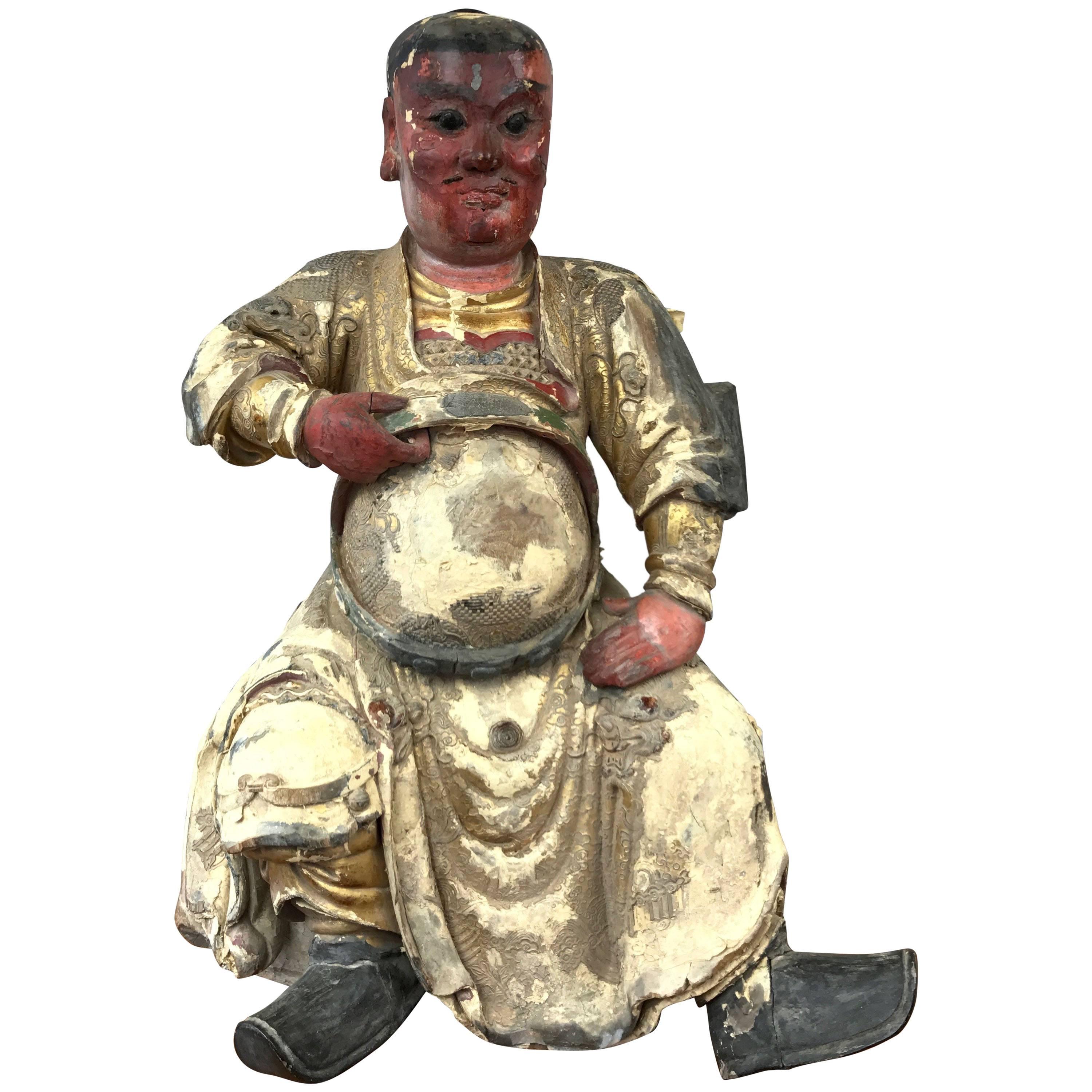 18th Century Qing Dynasty Large Wood Figure of Chinese Deity Guandi