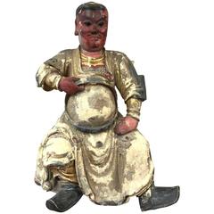 Grande figurine en bois de la dynastie Qing du 18e siècle représentant une divinité chinoise Guandi