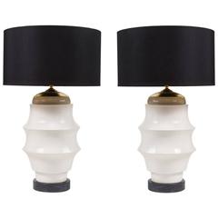 Vintage Pair of Custom Ceramic Lamps with African Deco Influences
