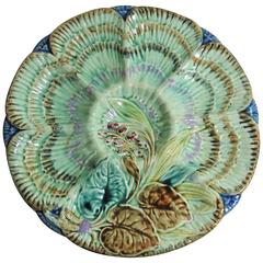 19th Century Belgium Majolica Flowers Oyster Plate Wasmuel