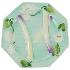 Assiette à asperges octogonale en majolique Saint-Clément
