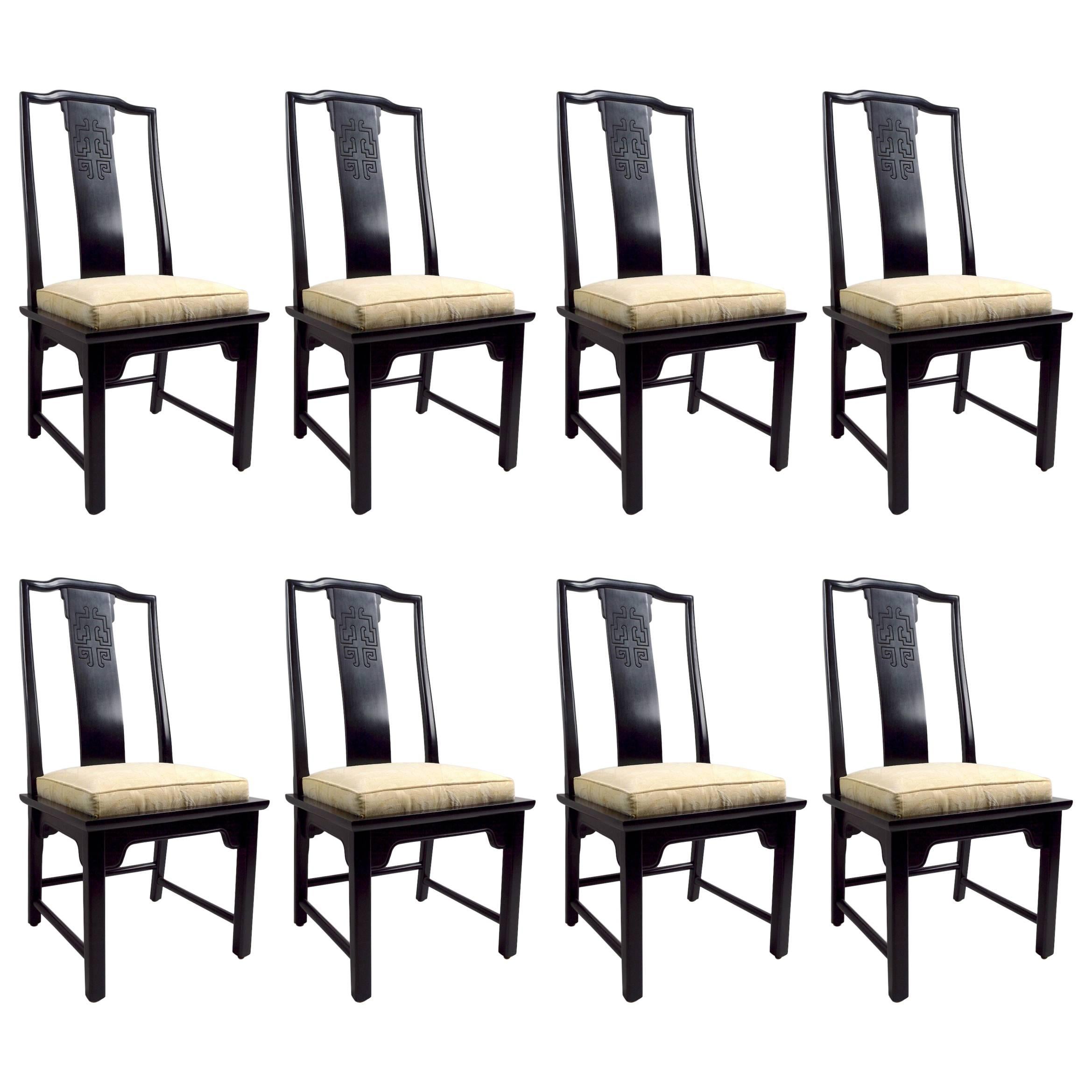 Set of Eight Chin Hua Dining Chairs in Black Lacquer Finish