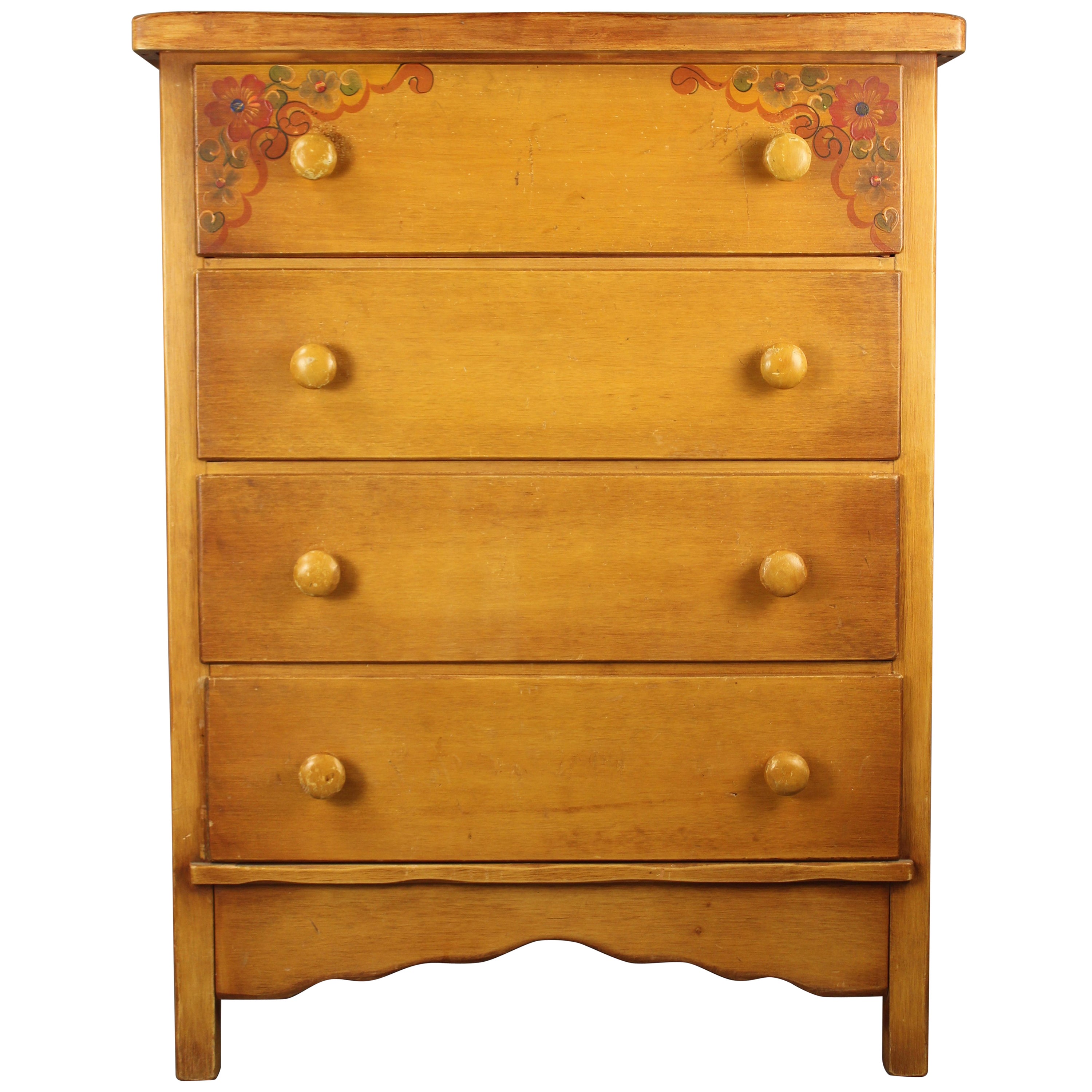 Coronado Four Drawer Dresser With Hand Painted Flowers At 1stdibs