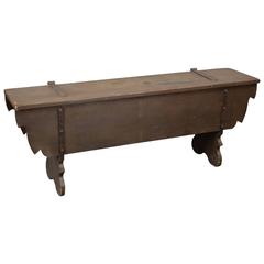 Signed Monterey Old Wood Storage Bench with Iron Straps