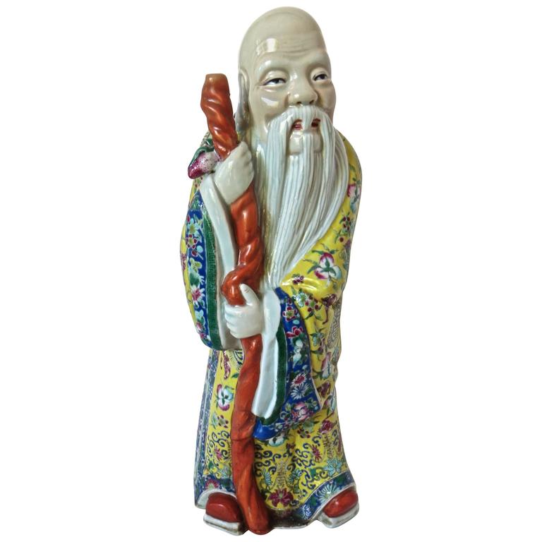 Porcelain Statue of "Shou" God of Longevity, circa 1940s For Sale at