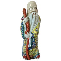 Antique Chinese Famille Rose Porcelain Statue of "Shou" God of Longevity, circa 1890's