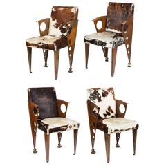 Set of Four French Metal Chairs in the Manner of Jean Prouve