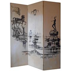 Italian Folding Screen Signed by Leo Lentelli 1
