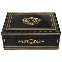 Napoleon III Boulle Style Marquetry Box Brass, Copper, Mother-of-Pearl, France