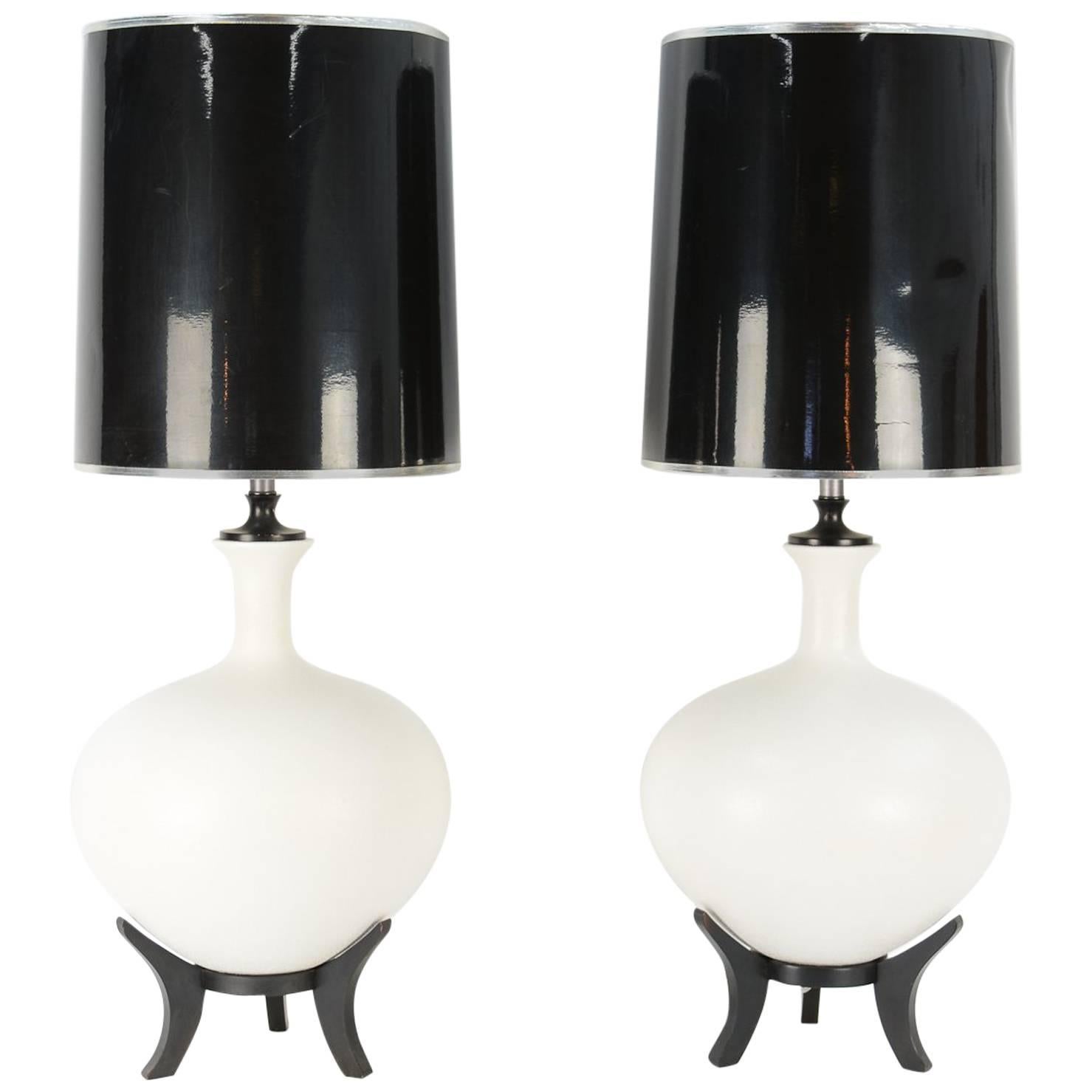 Pair of Textured Grand Danish Ceramic Lamps with Floating Tripod Bases