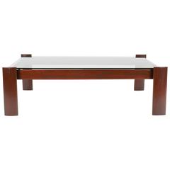 Smoked-Glass Coffee Table with Brazilian Rosewood Frame by Percival Lafer