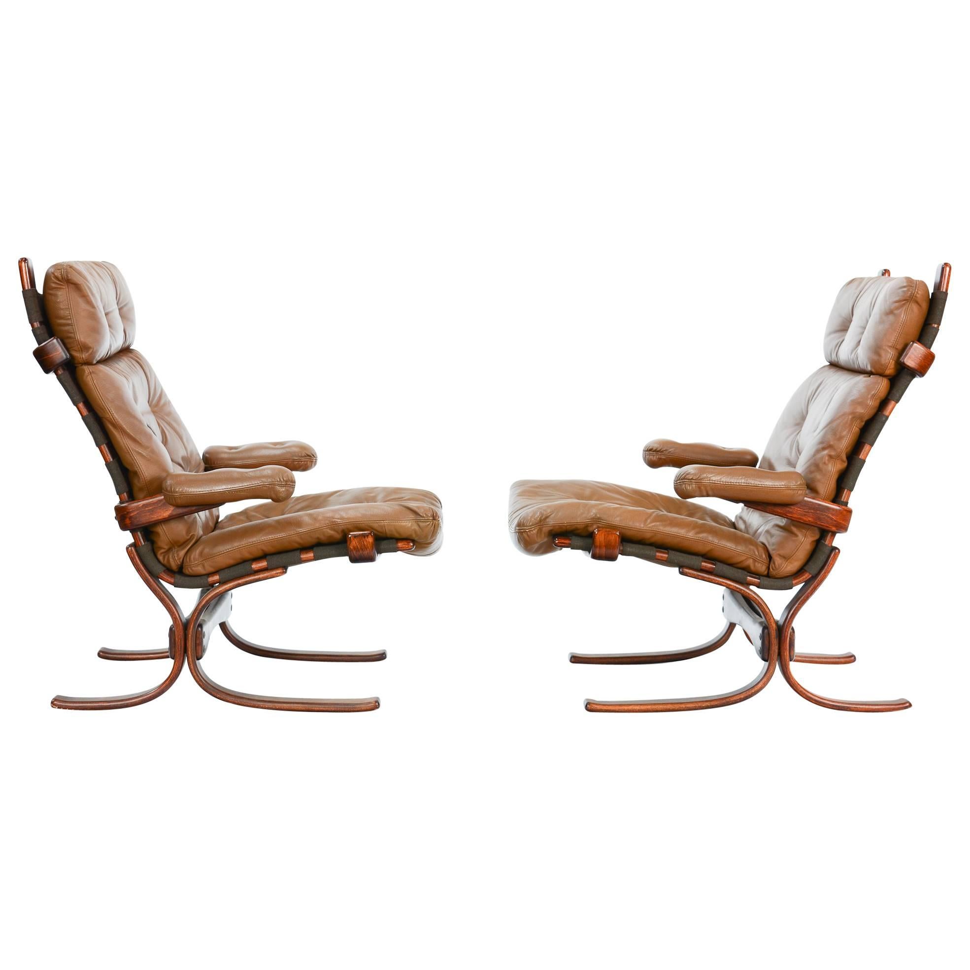High-Back Sling Club Chairs After Ingmar Rellings with Suspension Frames & Arms