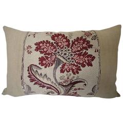 18th Century French Red and White Stylized Floral Cotton Linen Pillow