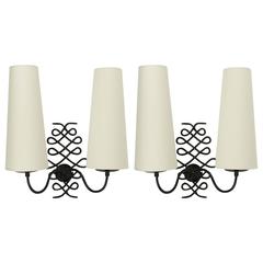 1960s Pair of Blackened Iron Sconces by Maison Honoré 1960s Pair of Blackened Iron Sconces by Maison Honoré