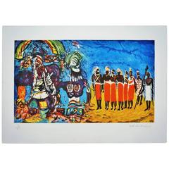 Malcolm Morley Print Kachina and Masai Ritual, Odysseys of Enoch Suite, 1986