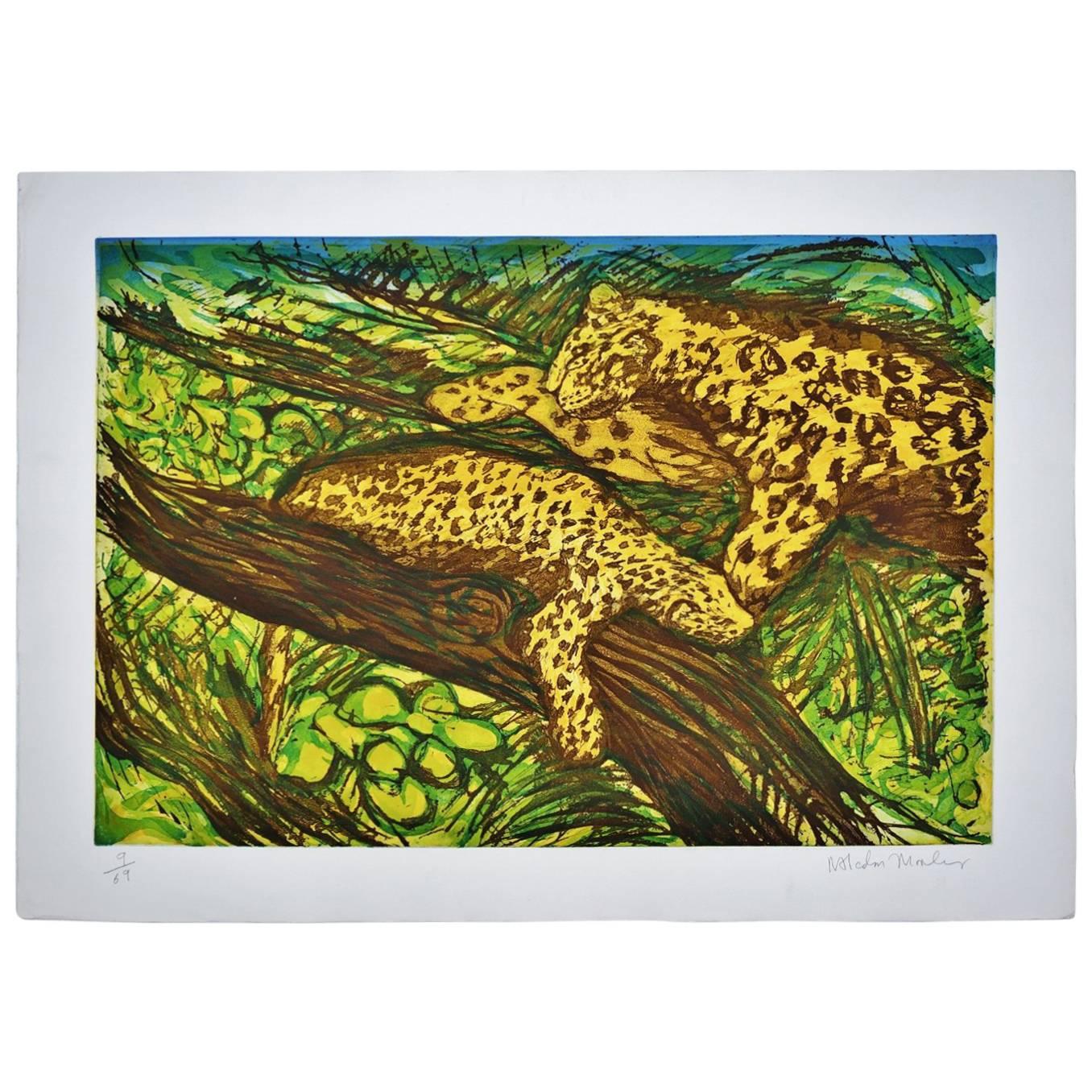 Malcolm Morley Print Leopards from the Odysseys of Enoch Suite, 1986, American For Sale