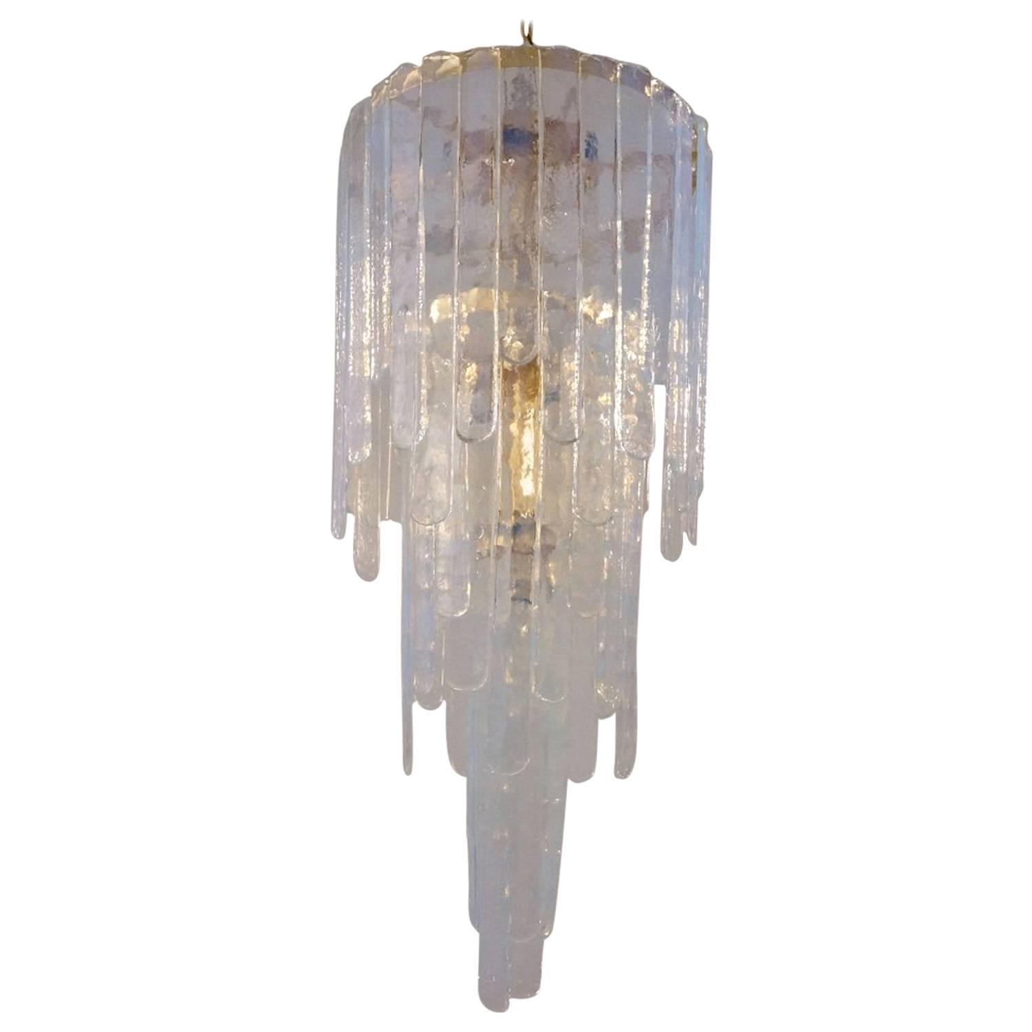 Mazzega Carlo Nason style chandelier Murano vaseline glass gilt frame For Sale