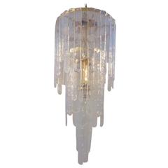 Mazzega Carlo Nason style chandelier Murano vaseline glass gilt frame 10
