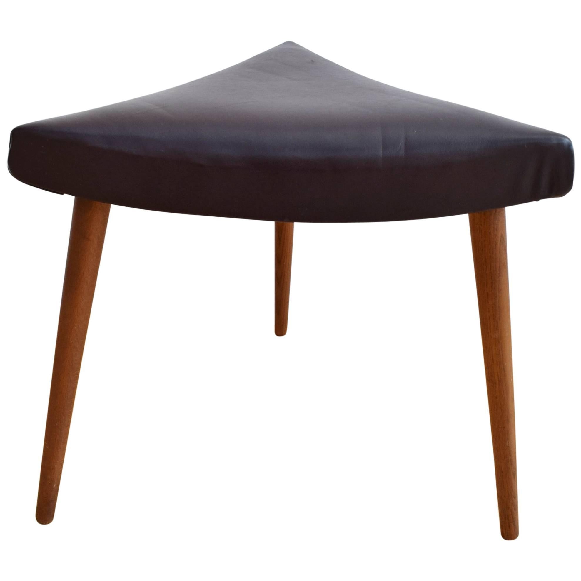 Mid-Century Danish Retro Brown Leather Triangular Footstool Ottoman, 1960s-1970s