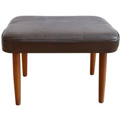 Mid-Century Danish Retro Stitched Brown Leather Footstool Ottoman, 1960s