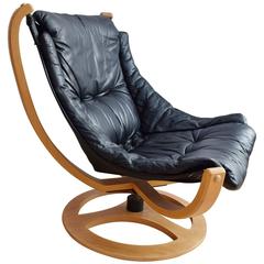 Mid-Century Danish Black Leather Falcon Style Skippers Mobler Armchair, 1960s