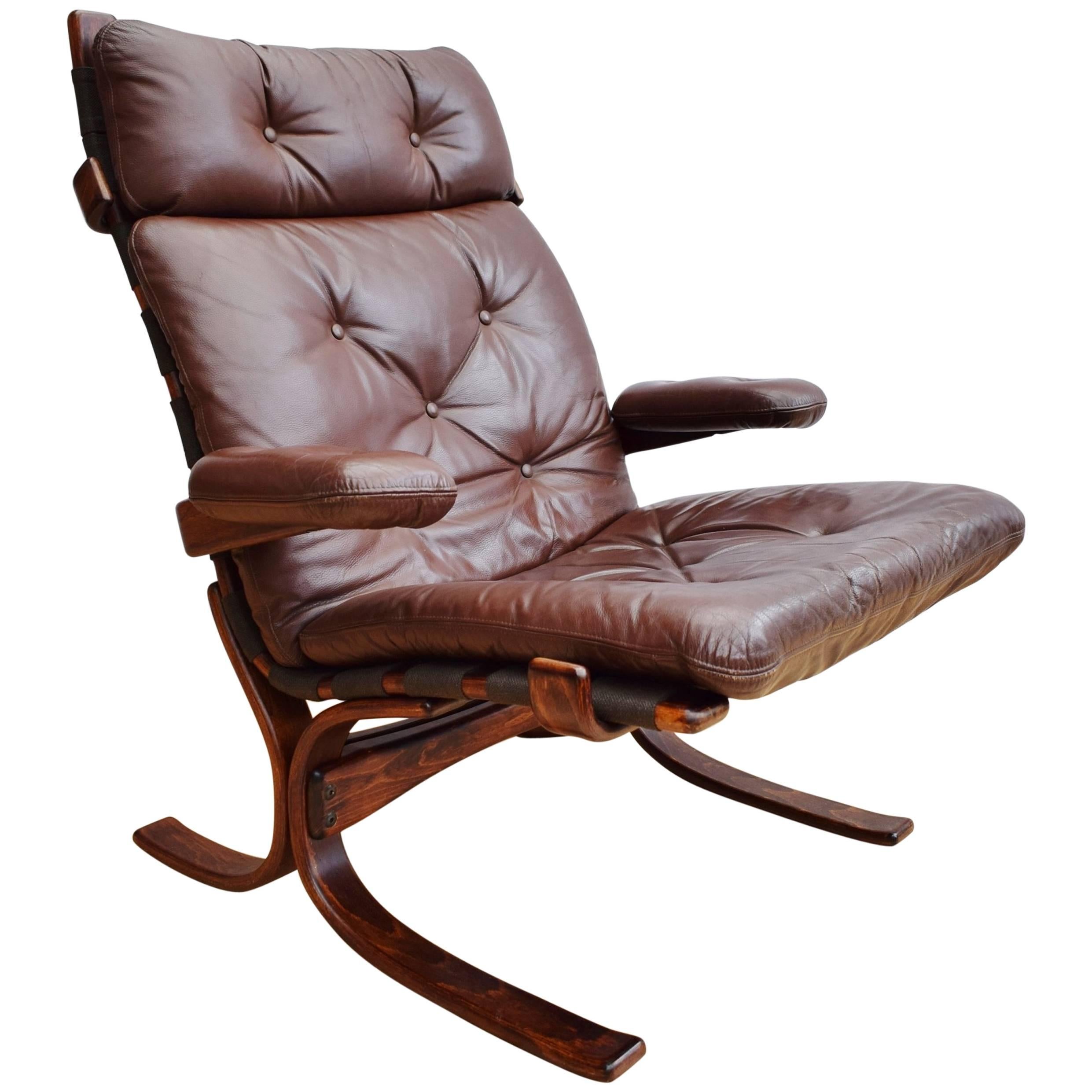 Mid-Century Retro Norwegian Westnofa Brown Leather Lounge Armchair, 1960s-1970s For Sale