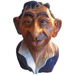 Sculpture Bust of French Cult Idol Serge Gainsbourg, Massif Wood, France