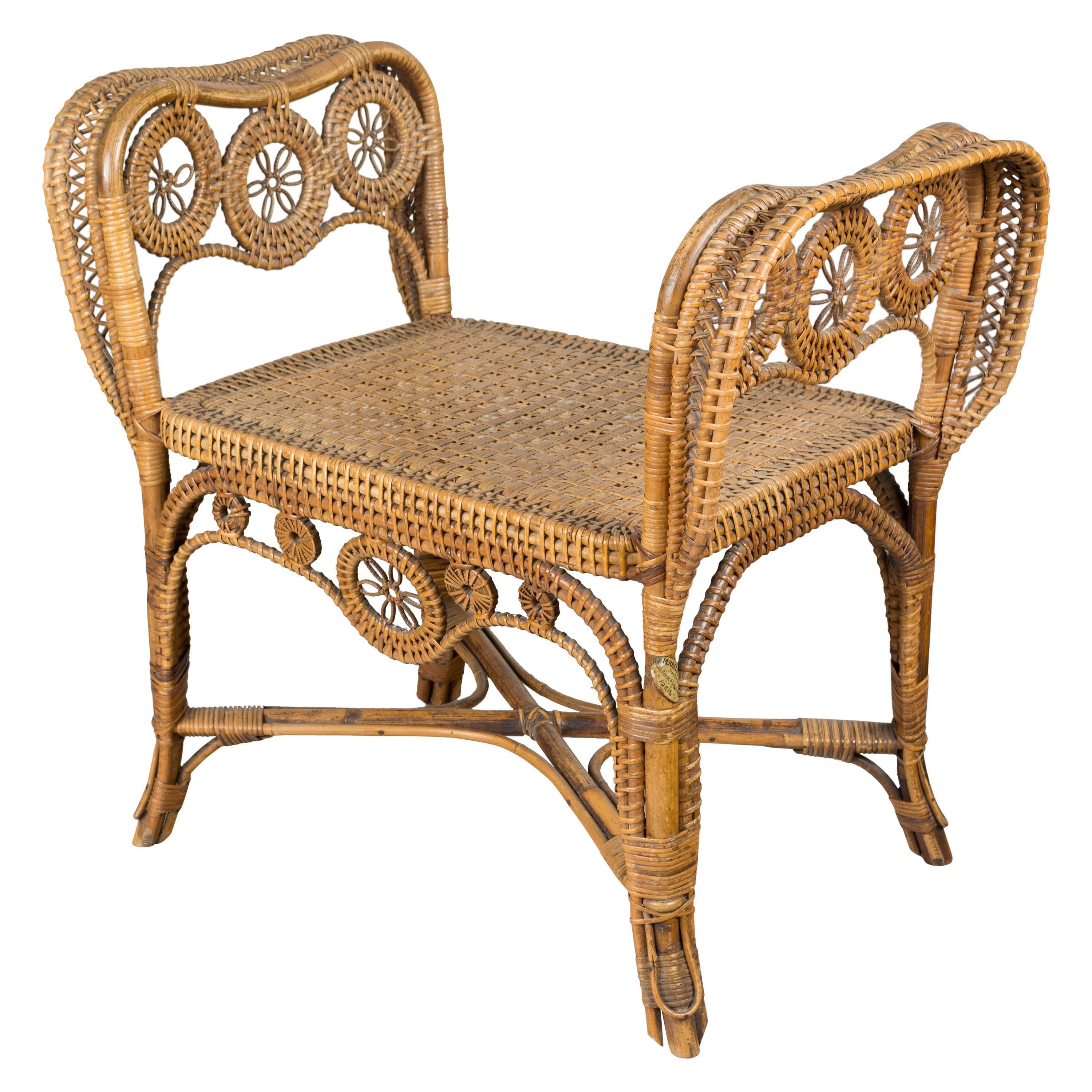 19th Century, French Wicker Bench by Perret & Vibert