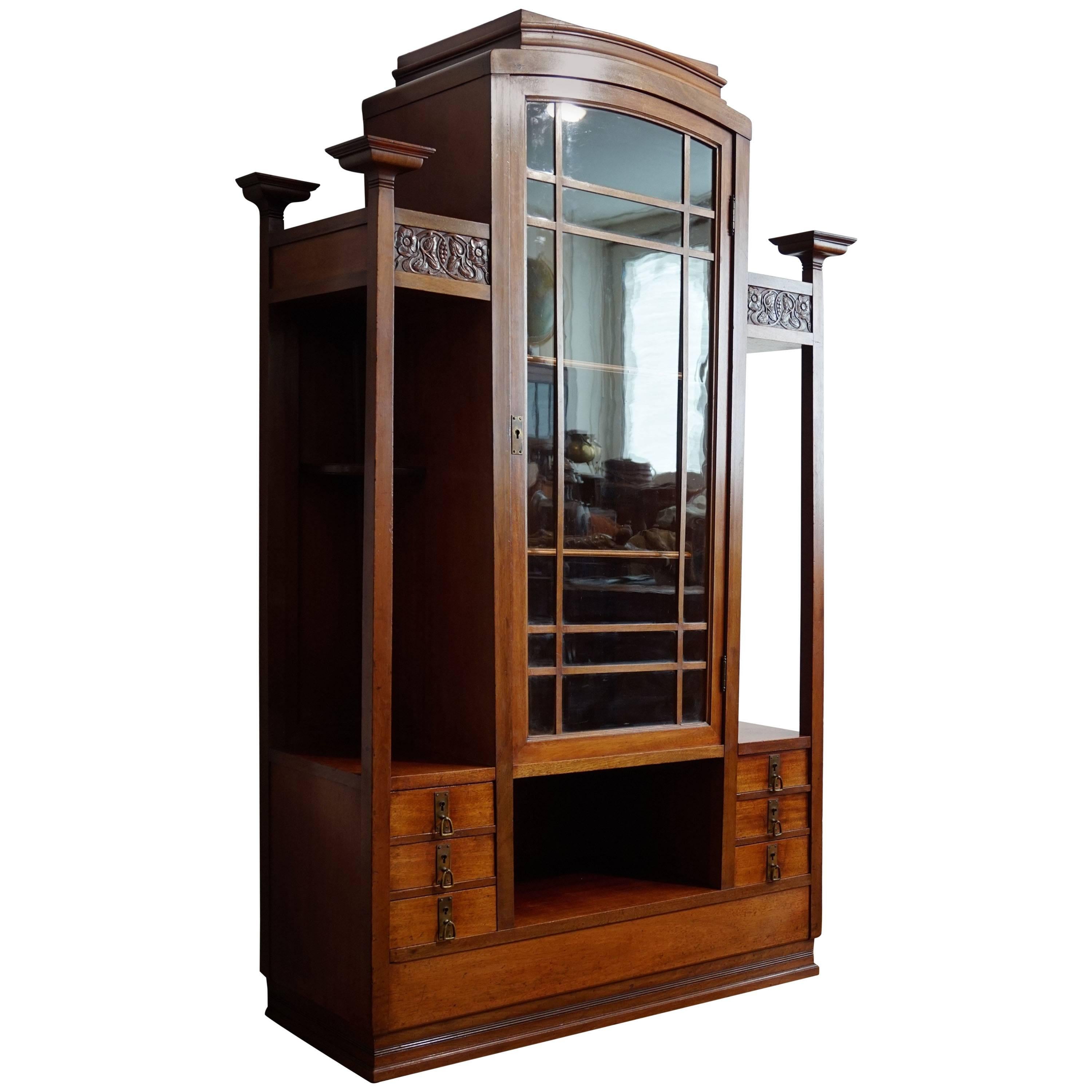 Early 20th Century Art Nouveau Display Cabinet with Drawers and Pilars for Vases