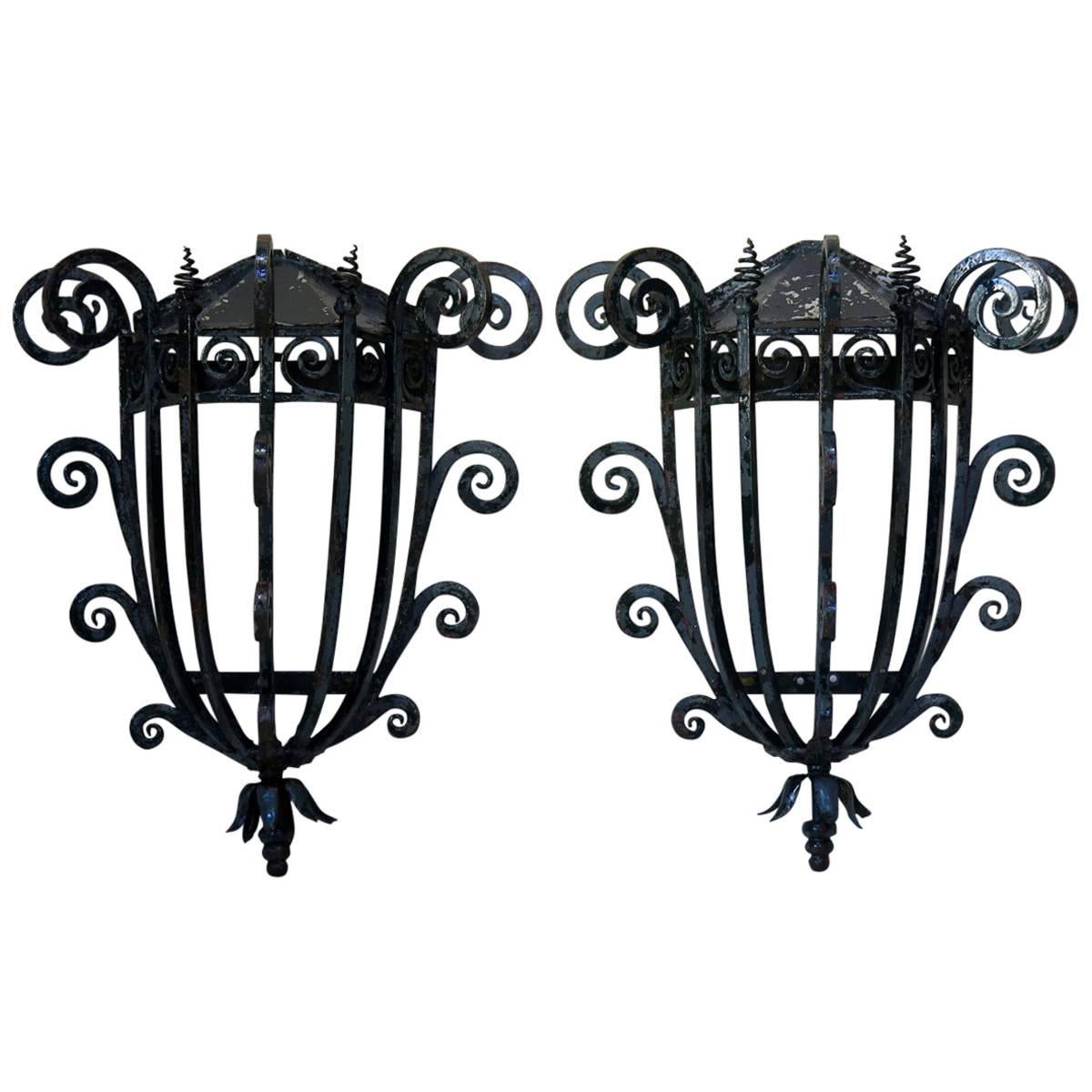 Large Pair of French 1930s Iron Sconces