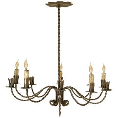 Large Burnished Gold Iron Chandelier, France, circa 1920s