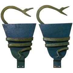 Pair of Green and Gold Serpent Sconces, France, circa 1940s