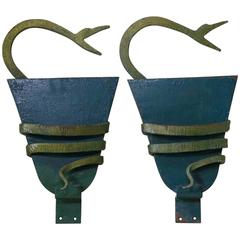 Pair of Green and Gold Serpent Sconces, France, circa 1940s 10