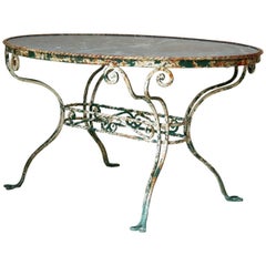 French 1920s Oval Wrought-Iron and Marble Table