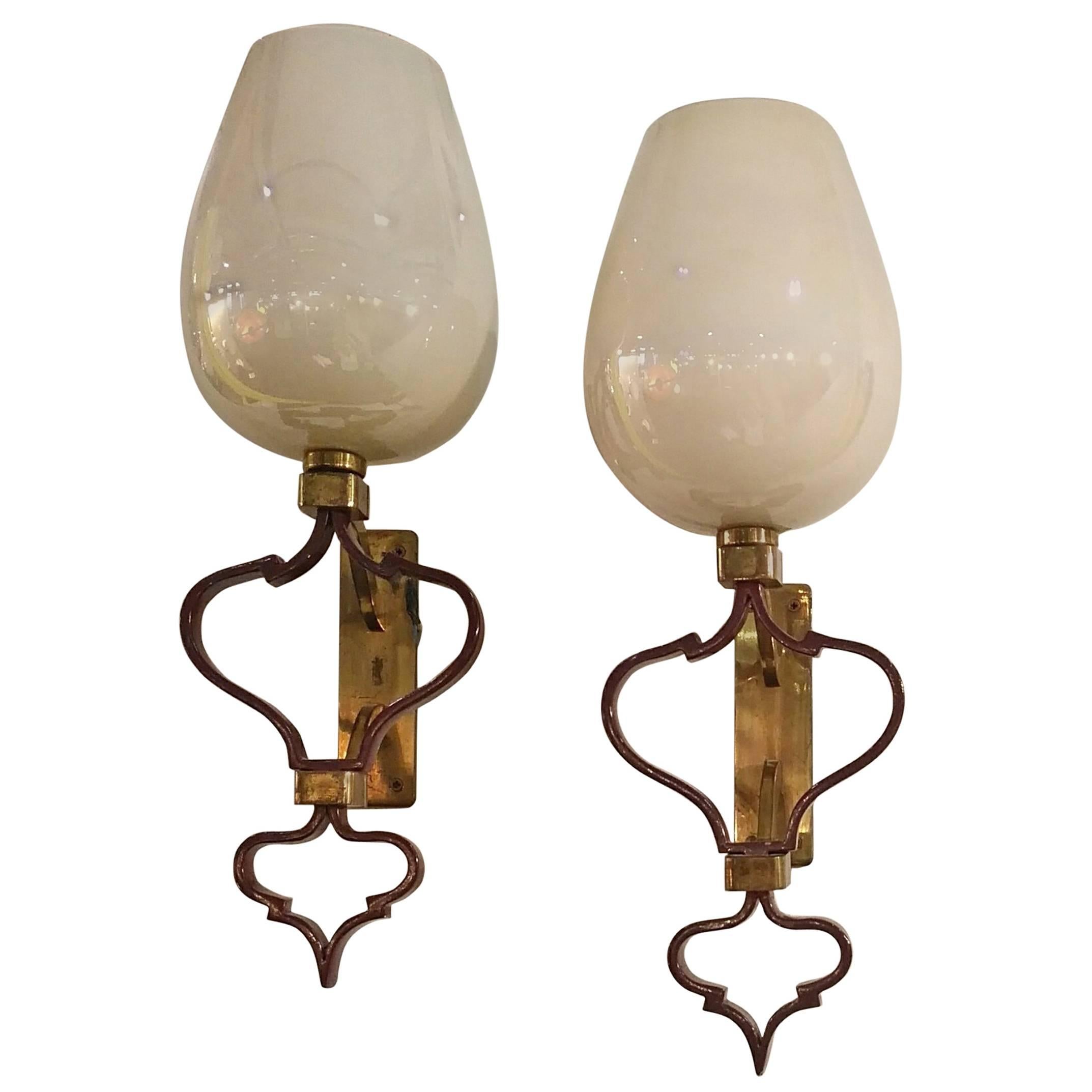 Exceptional Wall Sconces by Seguso, 1950