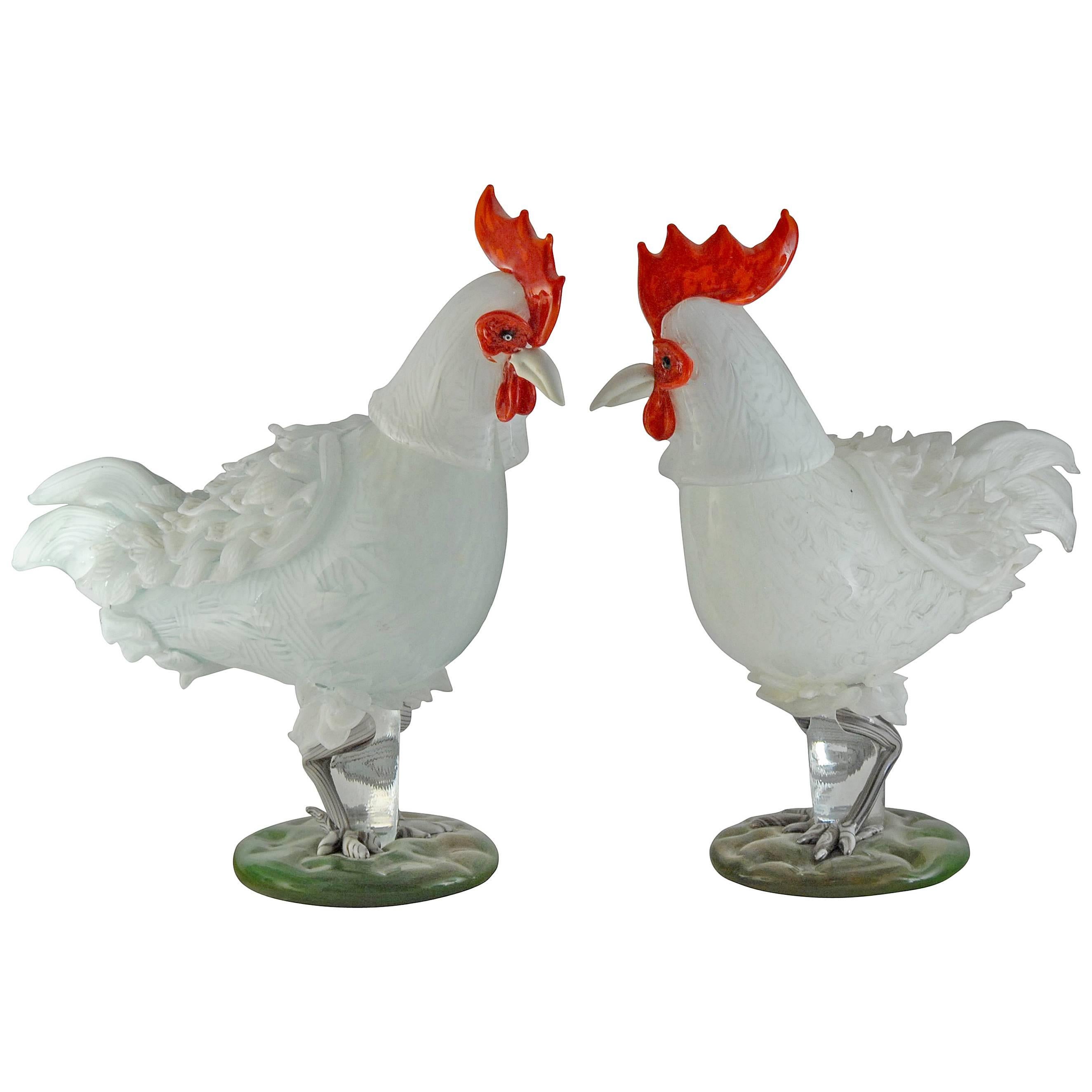 Luciano Ferro for Avem, 1958-62, Two Large White Roosters
