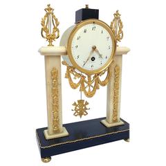 Louis XVI Style Pendulum Clock in Carrara and Soignies Marble and Gilt Bronze