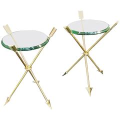 Stunning Pair of Brass Arrow Tripod Tables in the Manner of Maison Jansen