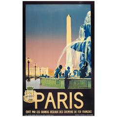 Original Vintage Chemins De Fer French Railway Travel Advertising Poster:: Paris