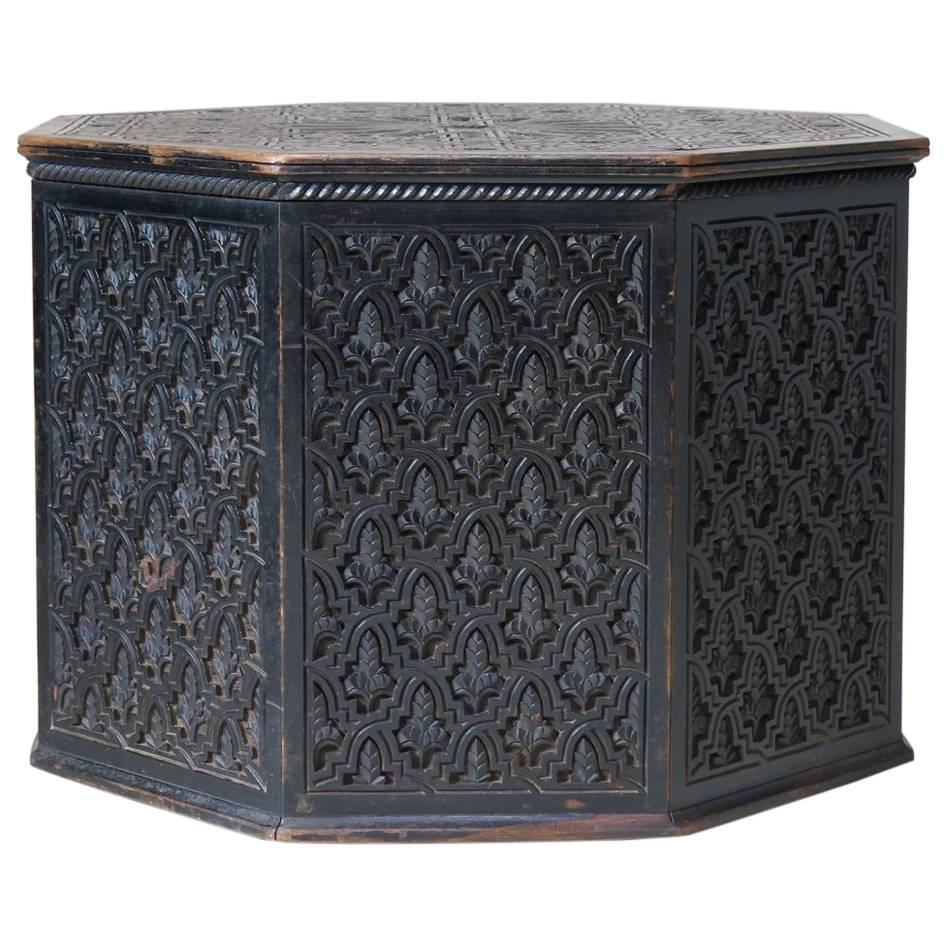 Intricately Carved Octagonal Ebonized Wood Table, circa 1900s