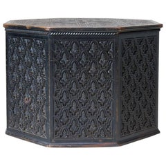 Intricately Carved Octagonal Ebonized Wood Table, circa 1900s