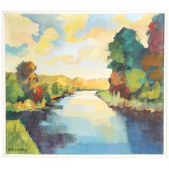 Mid-Century Oil Painting of the River