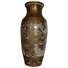 Antique 1900 Japanese Satsuma Porcelain Huge Vase with Samurai Scenes