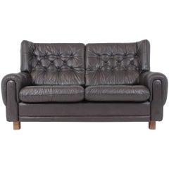 Mid-Century Design Black Leather Sofa, 1970s, Czechoslovakia