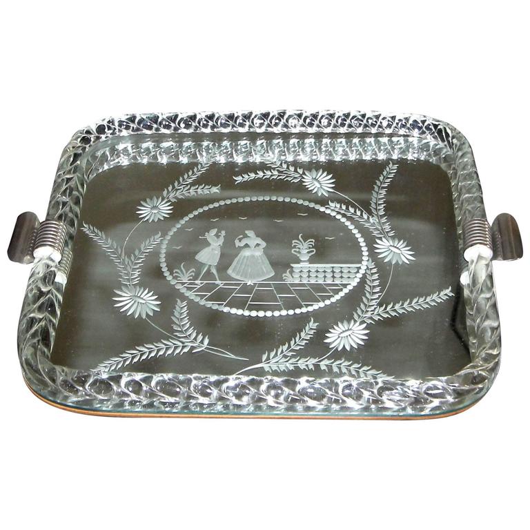 Large Murano Twisted Glass Rope Mirrored Vanity Tray For Sale