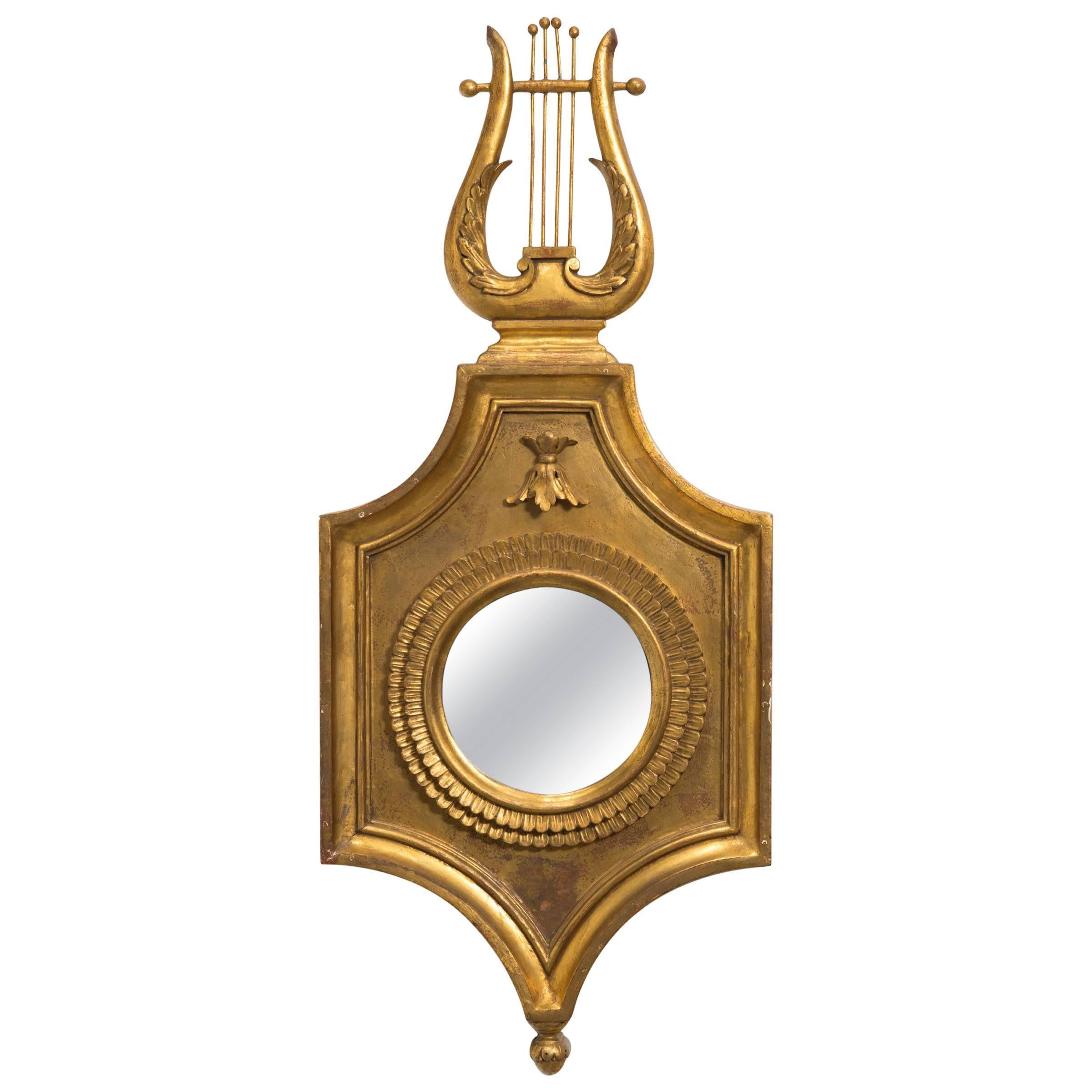 Italian Gilt Wood Lyre Mirror For Sale