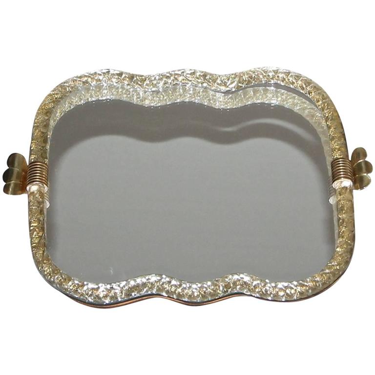 Large Murano Venetian Twisted Glass Rope Mirrored Vanity Tray For Large Murano Venetian Twisted Glass Rope Mirrored Vanity Tray For