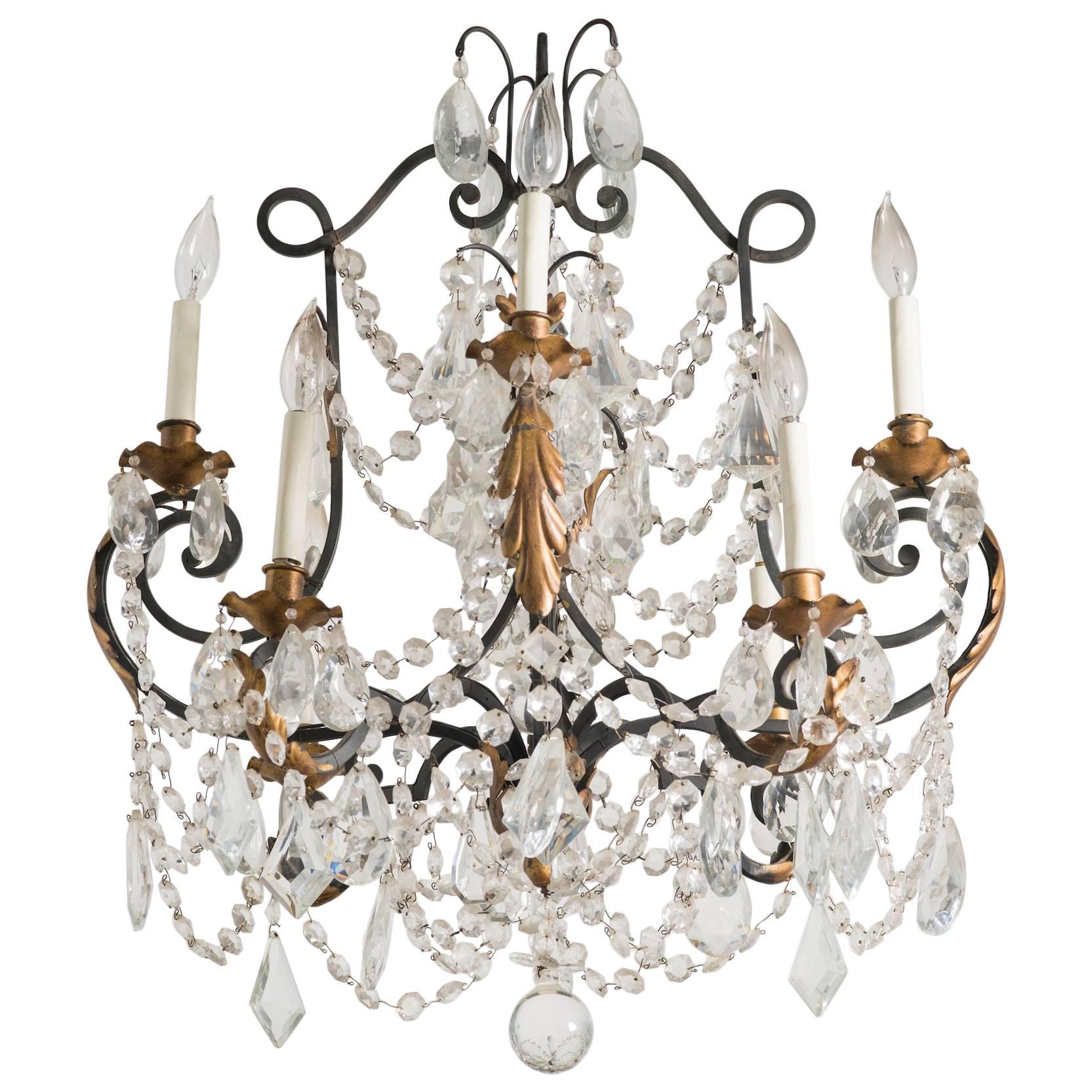 Iron and Crystal Chandelier at 1stDibs