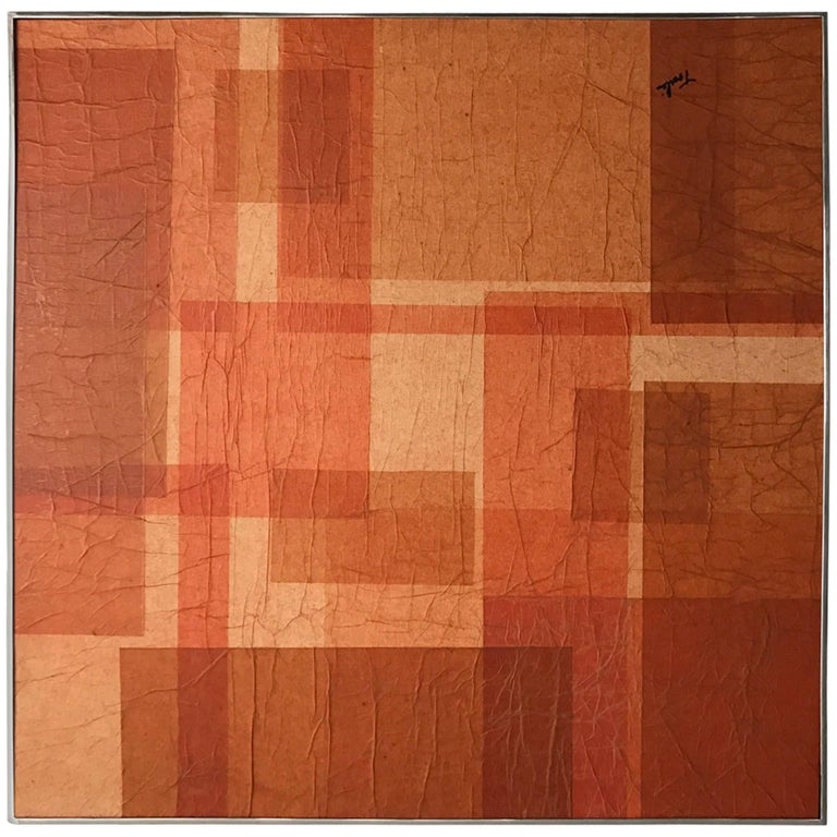 Abstract Geometric Mid-Century Orange Painting For Sale
