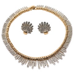 Marcel Boucher Crystal Rhinestone Deco Style Collar Necklace and Earrings Set